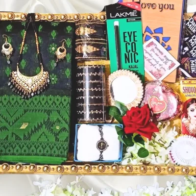 black ang green saree jamdani combo