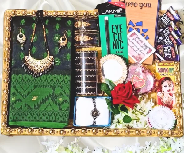 black ang green saree jamdani combo