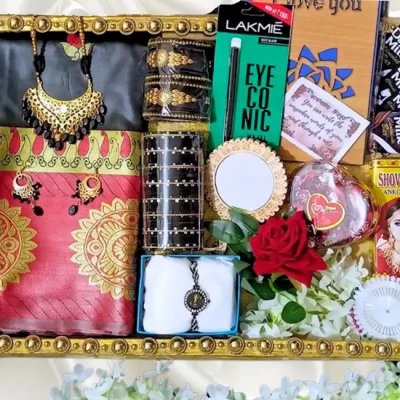 blakc katan saree , gift package,