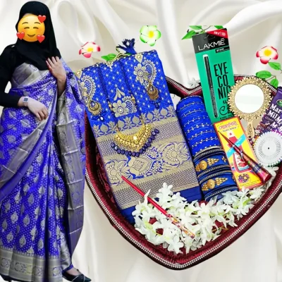 katan saree combo blue