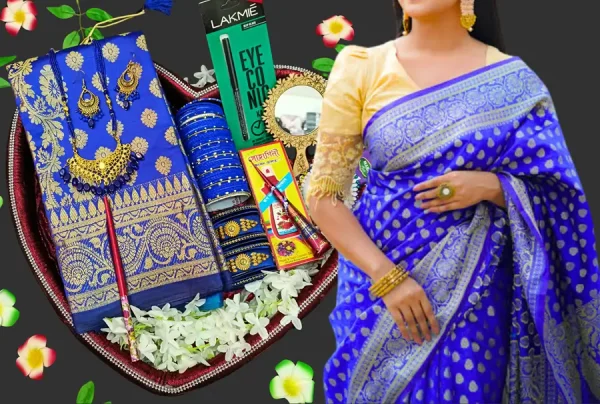 Katan benaroshi saree combo package. for gift. blue color