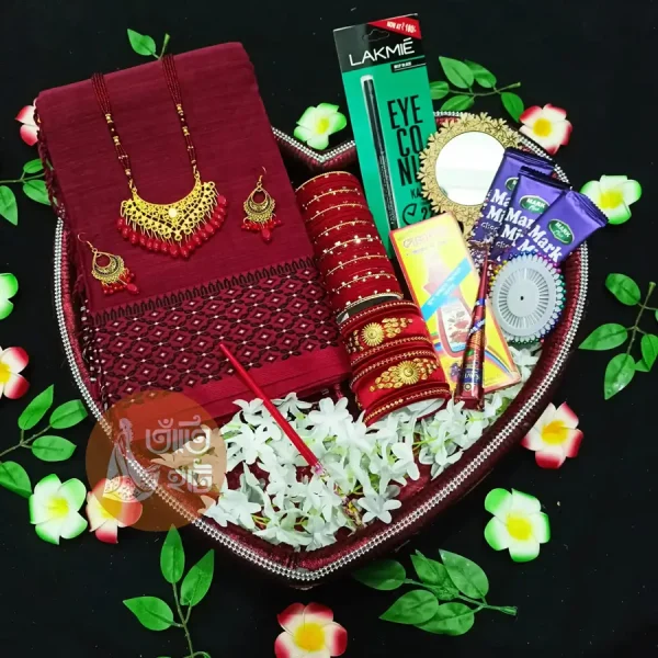 Best Gift for your Friends and Family Cotton Saree &  Jewellery Combo Set. marron colour - Image 2