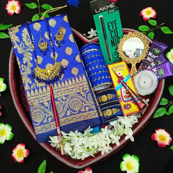 Katan benaroshi saree combo package. for gift. blue color - Image 2