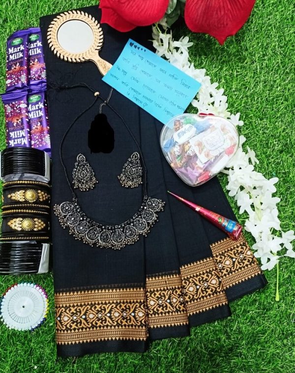 Black primum saree .Tangail cotton saree কালো কালার  শাড়ি, গিফট প্যাকেজ